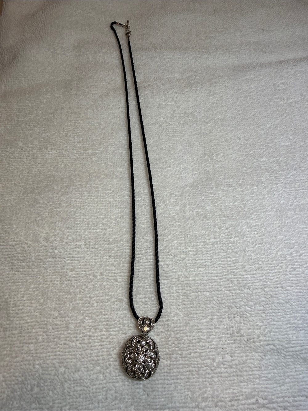 Vintage Italian 925 Sterling Silver Ornate Pendant Necklace on Black Cord